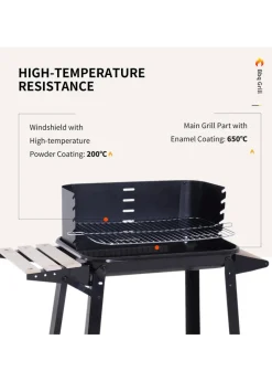 Outsunny Trolley Charcoal BBQ Barbecue Grill with Side Trays Storage Shelf and Wheels