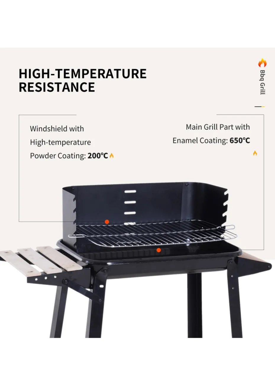 Outsunny Trolley Charcoal BBQ Barbecue Grill with Side Trays Storage Shelf and Wheels
