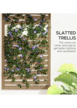 Outsunny Wall Mounted Plant Stands Set of 2 with Shelves and Slatted Trellis