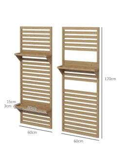 Outsunny Wall Mounted Plant Stands Set of 2 with Shelves and Slatted Trellis