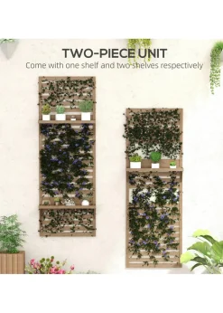 Outsunny Wall Mounted Plant Stands Set of 2 with Shelves and Slatted Trellis