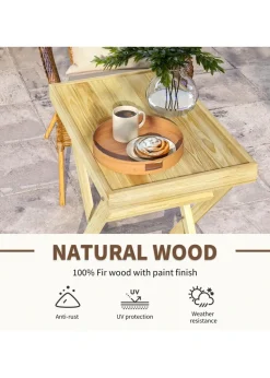 Outsunny Wooden Garden Table Outdoor Side Table Natural (68cmx44cmx75cm)