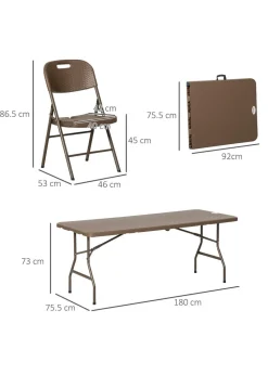 Outsuny HDPE Molding Design Resin Rattan Dining Set Foldable Table and Chairs