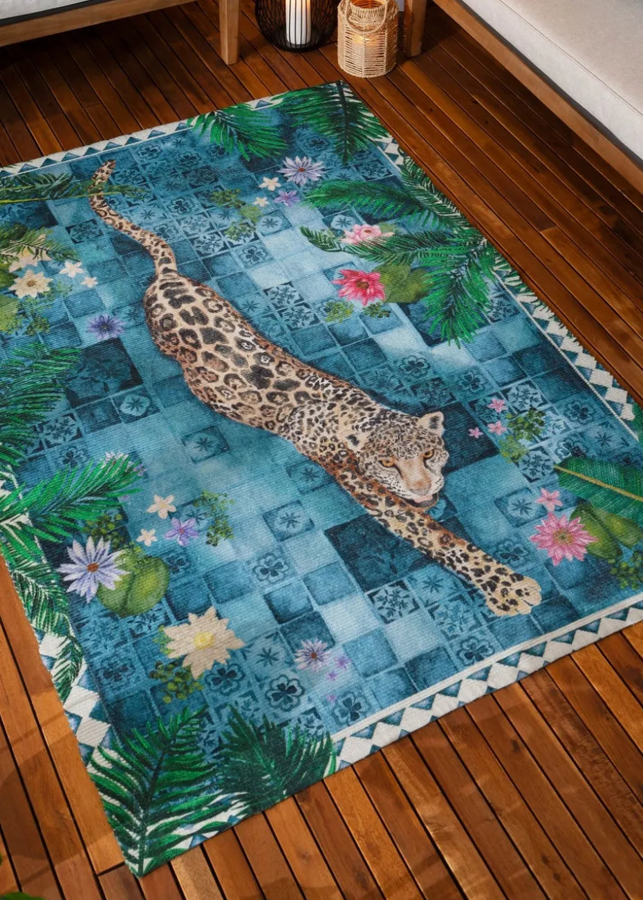 Paoletti Azure Blue Majorelle Printed Indoor/Outdoor Rug