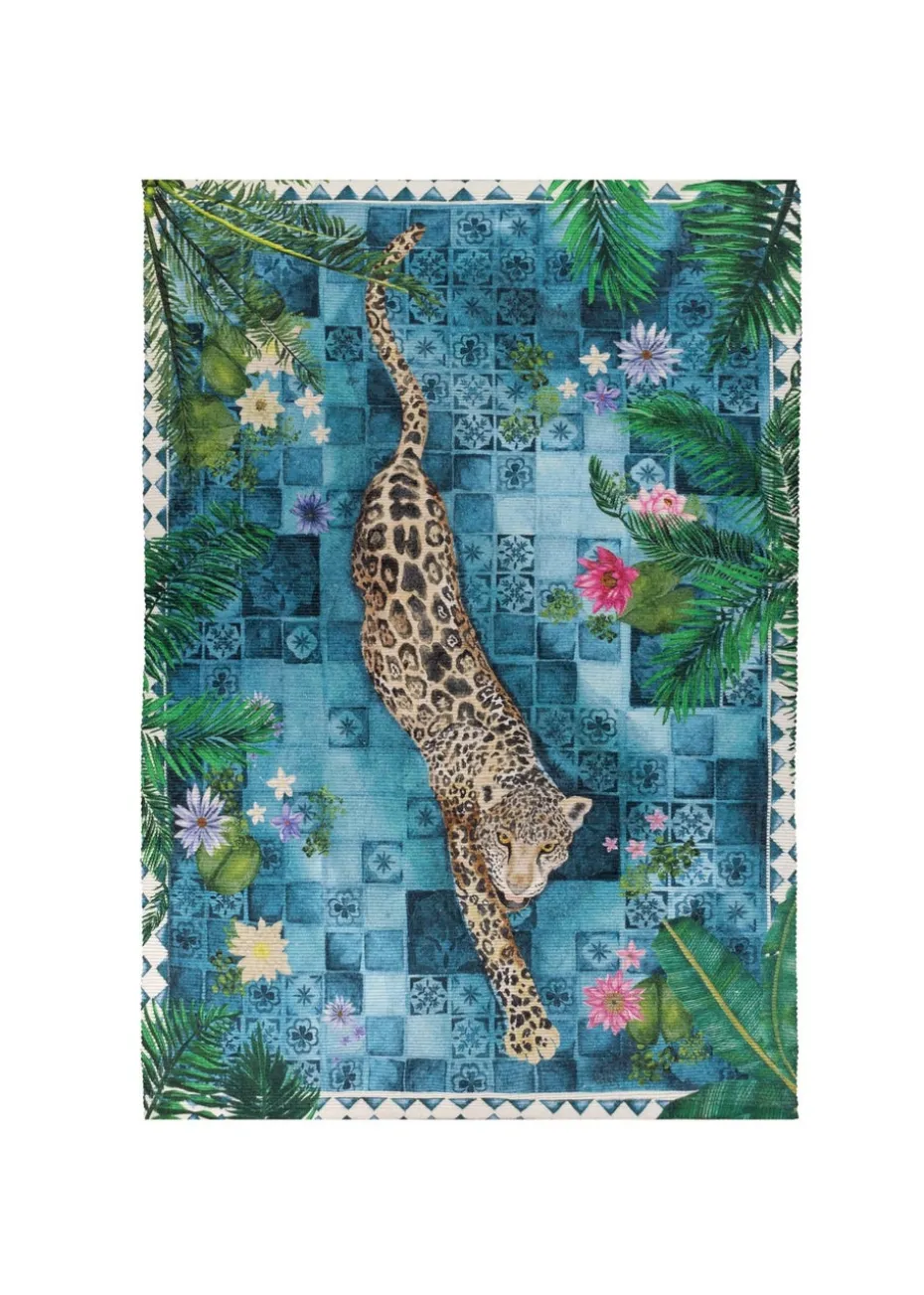 Paoletti Azure Blue Majorelle Printed Indoor/Outdoor Rug