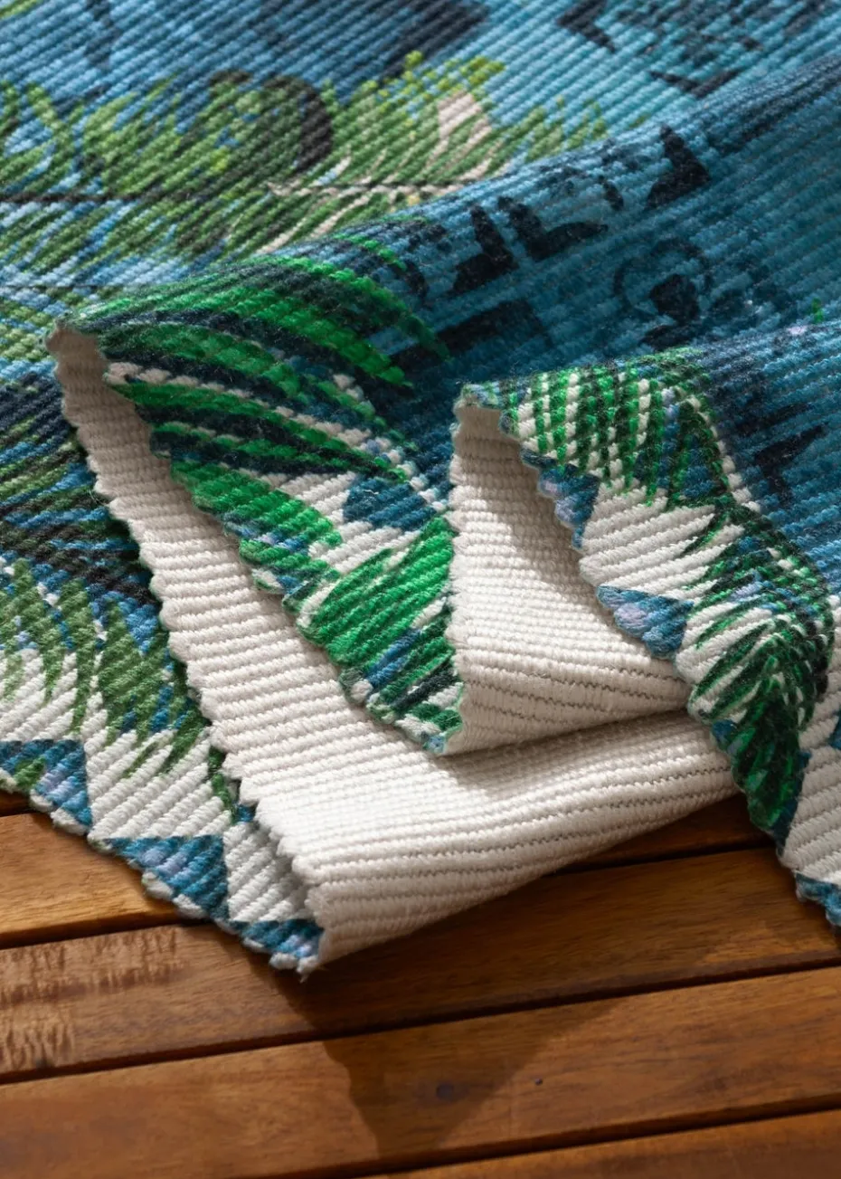 Paoletti Azure Blue Majorelle Printed Indoor/Outdoor Rug