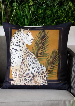 Paoletti Black/Gold Leopardis Cat Printed Outdoor Outdoor Cushion
