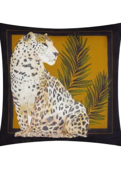 Paoletti Black/Gold Leopardis Cat Printed Outdoor Outdoor Cushion