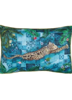 Paoletti Dark Blue Majorelle Leopard Outdoor Piped Outdoor Cushion