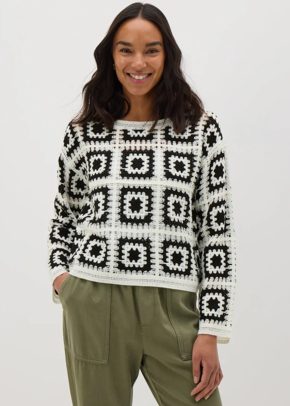 Papaya Petite Black Crochet Patchwork Jumper