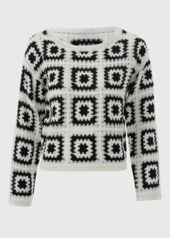 Papaya Petite Black Crochet Patchwork Jumper