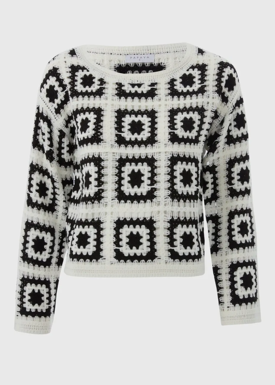 Papaya Petite Black Crochet Patchwork Jumper