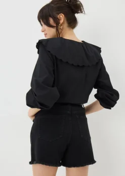 Papaya Petite Black Frayed Hem Denim Shorts