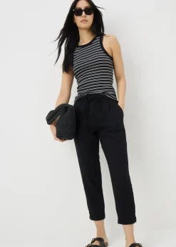 Papaya Petite Black Linen Blend Tapered Trousers