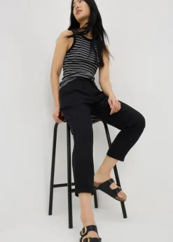 Papaya Petite Black Linen Blend Tapered Trousers