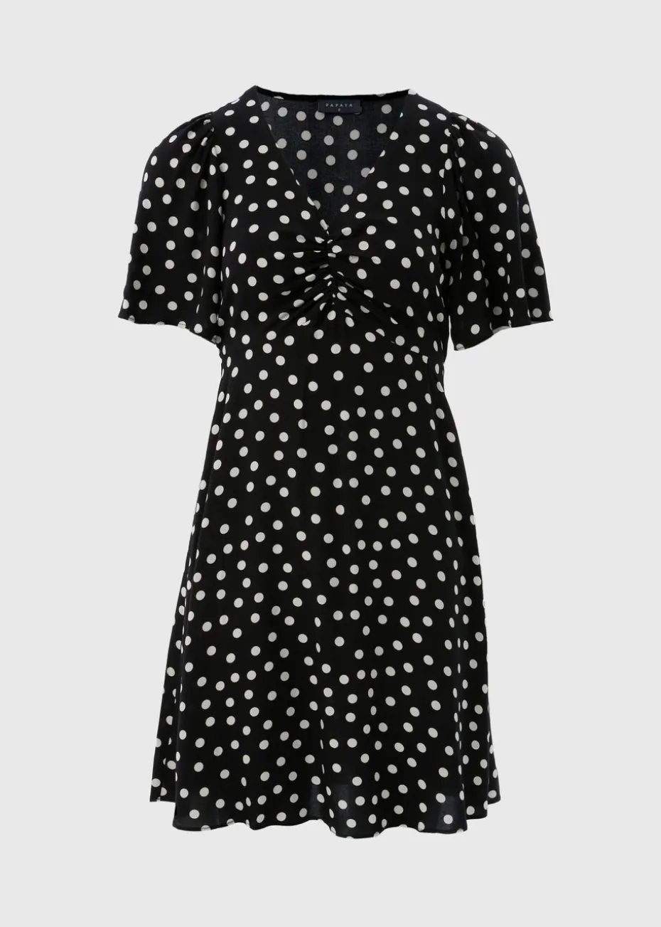 Papaya Petite Black Monochrome Spot Mini Tea Dress
