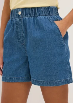 Papaya Petite Blue Mid Wash Cotton Paper Bag Shorts