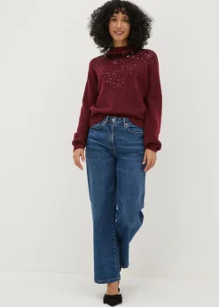Papaya Petite Burgundy Scatter Sequin Jumper
