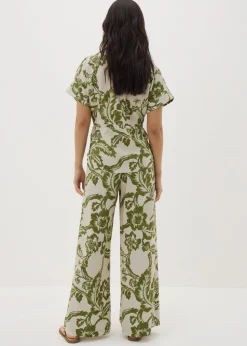 Papaya Petite Green Floral Print Wide Leg Trousers