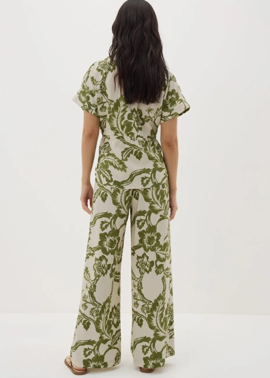 Papaya Petite Green Floral Print Wide Leg Trousers