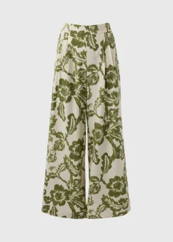 Papaya Petite Green Floral Print Wide Leg Trousers