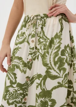 Papaya Petite Green Floral Button Front Tiered Skirt