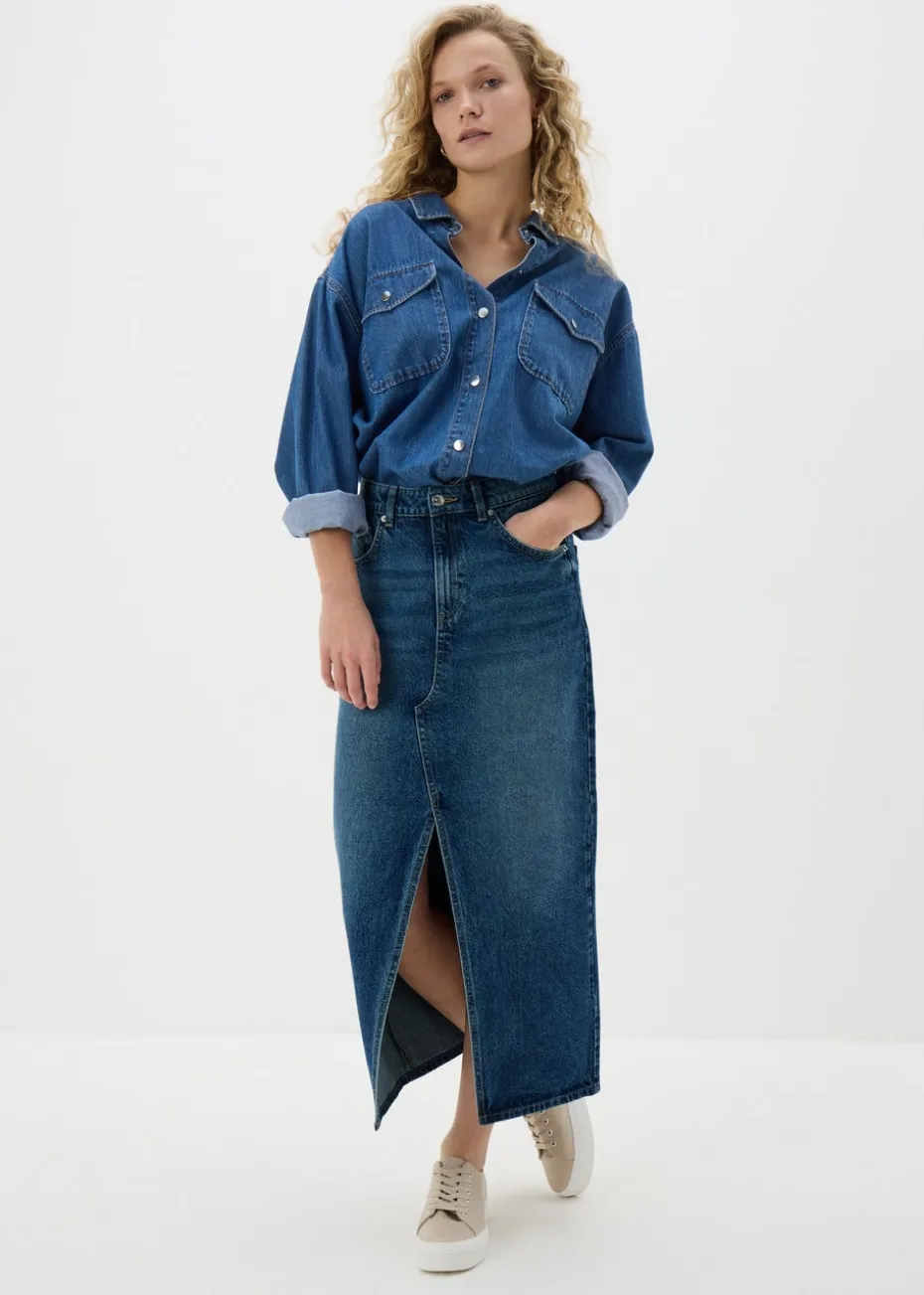 Papaya Petite Mid Wash Denim Midi Skirt
