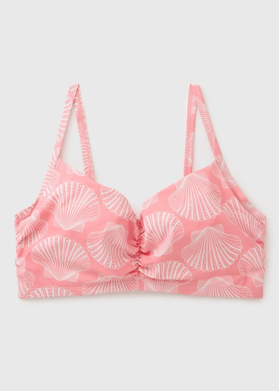Peach DD+ Shell Pattern Ruched Crop Bikini Top