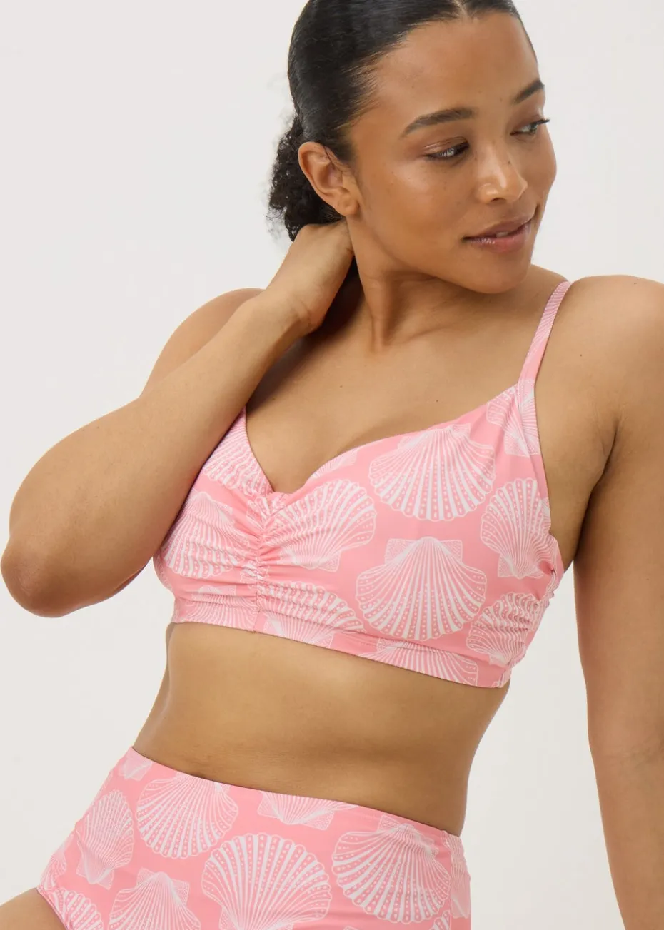 Peach DD+ Shell Pattern Ruched Crop Bikini Top