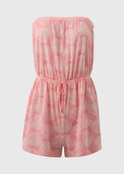 Peach Shell Print Bandeau Playsuit