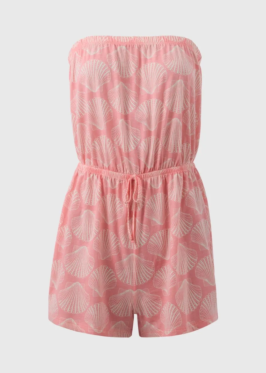 Peach Shell Print Bandeau Playsuit