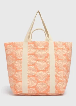 Peach Shell Print Beach Tote Bag