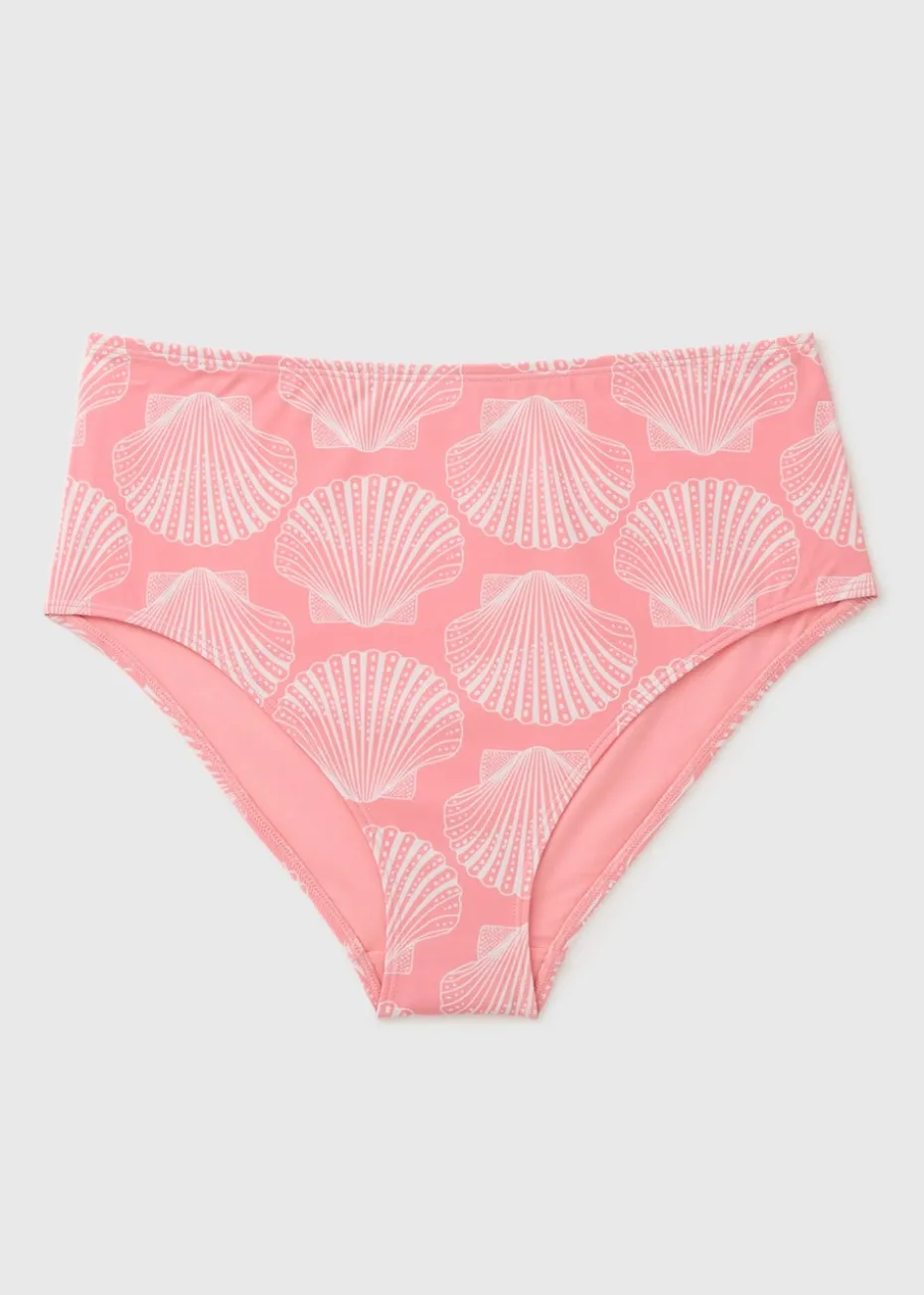 Peach Shell Print High Waisted Bikini Bottoms