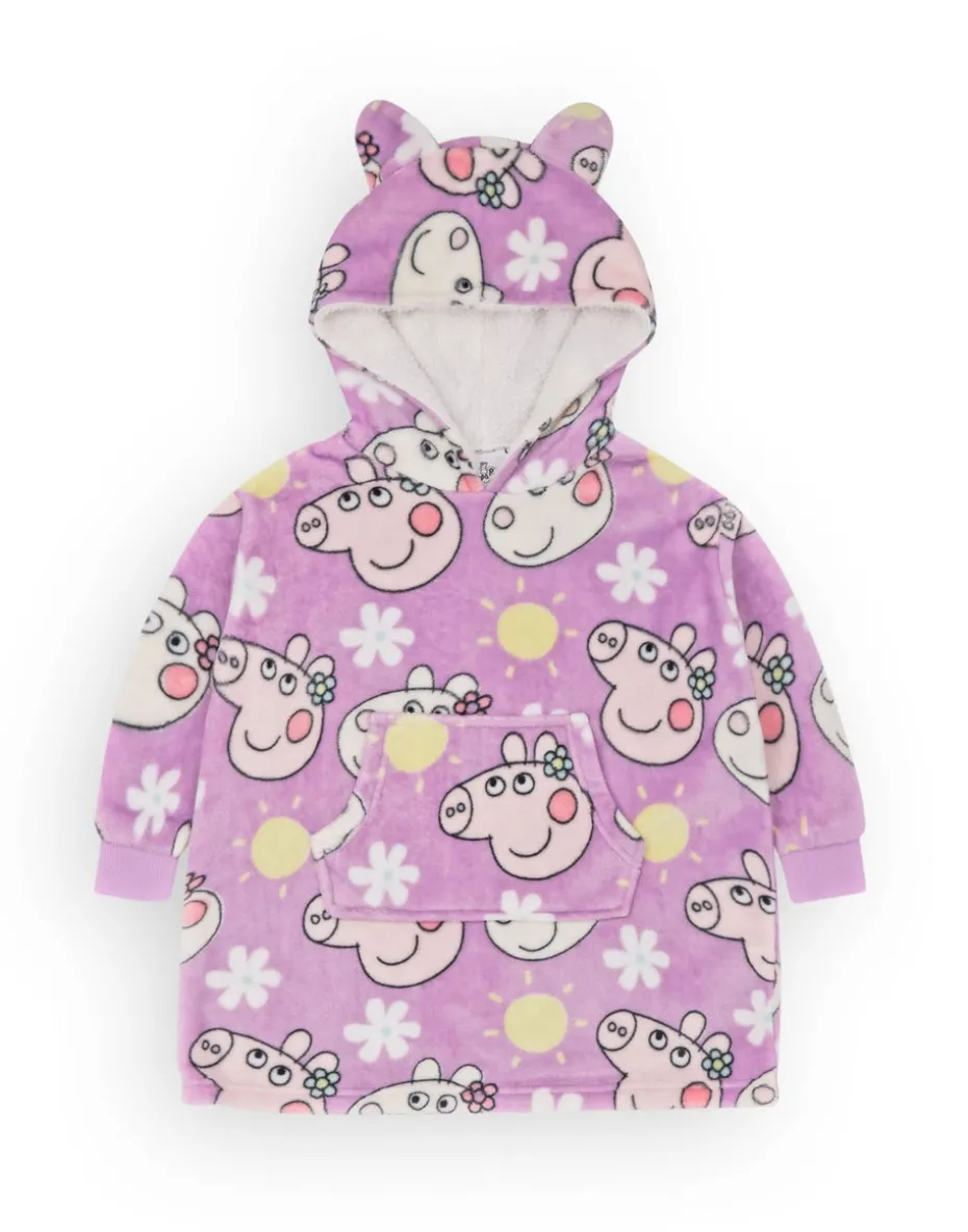 Peppa Pig Girls Purple Scattered Print Blanket Hoodie