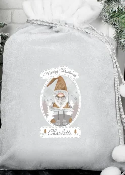 Personalised Memento Company Grey Christmas Gonk Luxury Pom Pom Sack