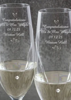 Personalised Memento Company Hand Cut Little Hearts Pair of Flutes with Gift Box