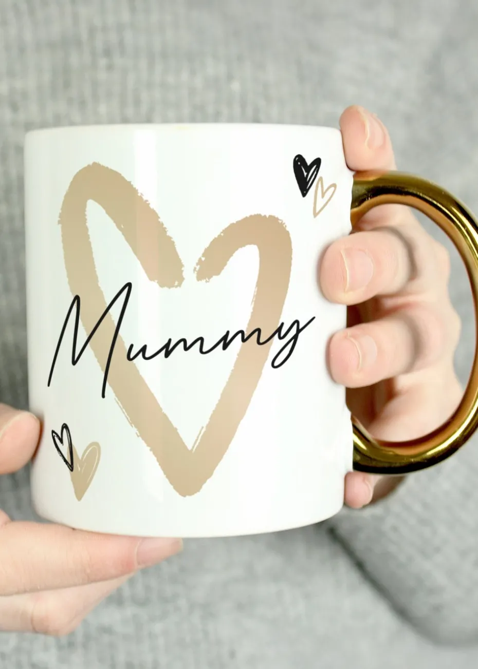 Personalised Memento Company White Hearts Gold Handled Mug