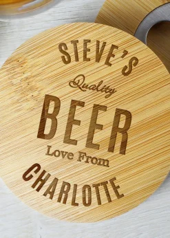 Personalised Memento Company Wood Bamboo Bottle Opener Coaster