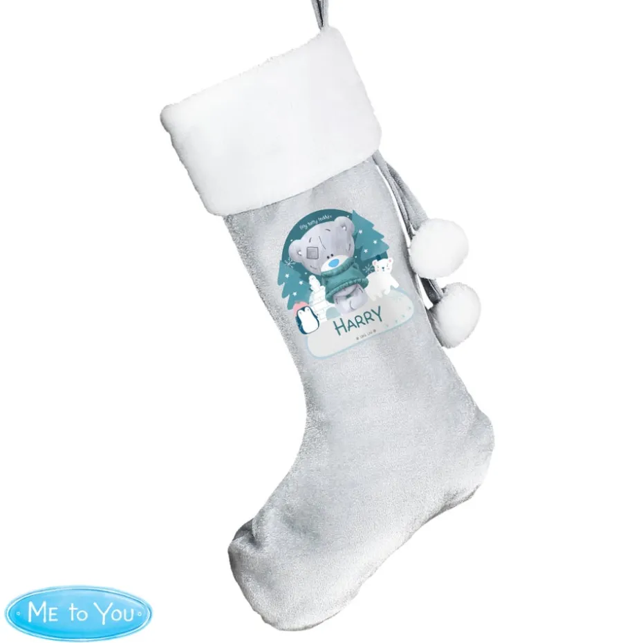 Personalised Memento Company Grey First Christmas Tiny Tatty Teddy Stocking