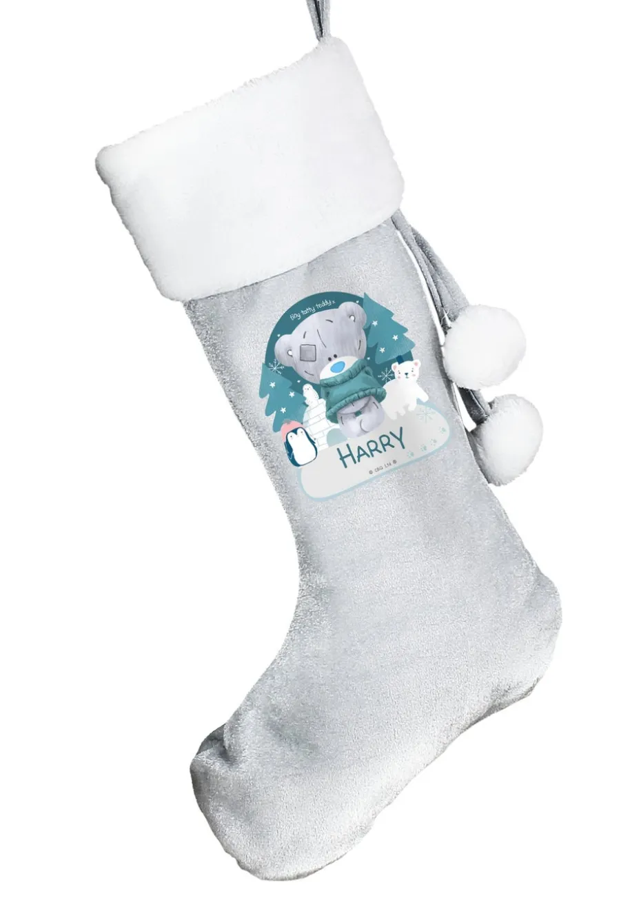 Personalised Memento Company Grey First Christmas Tiny Tatty Teddy Stocking