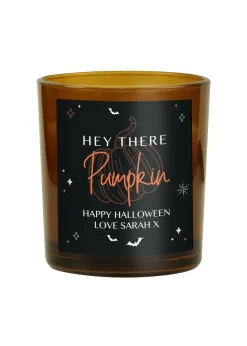 Personalised Memento Company Brown Pumpkin Amber Glass Candle
