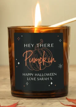 Personalised Memento Company Brown Pumpkin Amber Glass Candle
