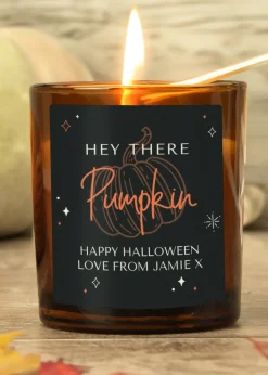 Personalised Memento Company Brown Pumpkin Amber Glass Candle