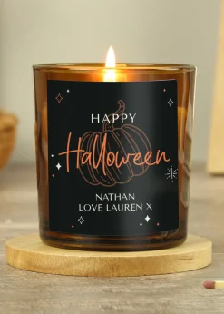 Personalised Memento Company Brown Pumpkin Amber Glass Candle