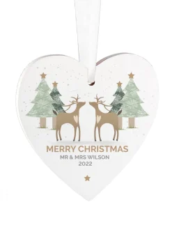 Personalised Memento Company Wood Reindeer Couple Heart Decoration