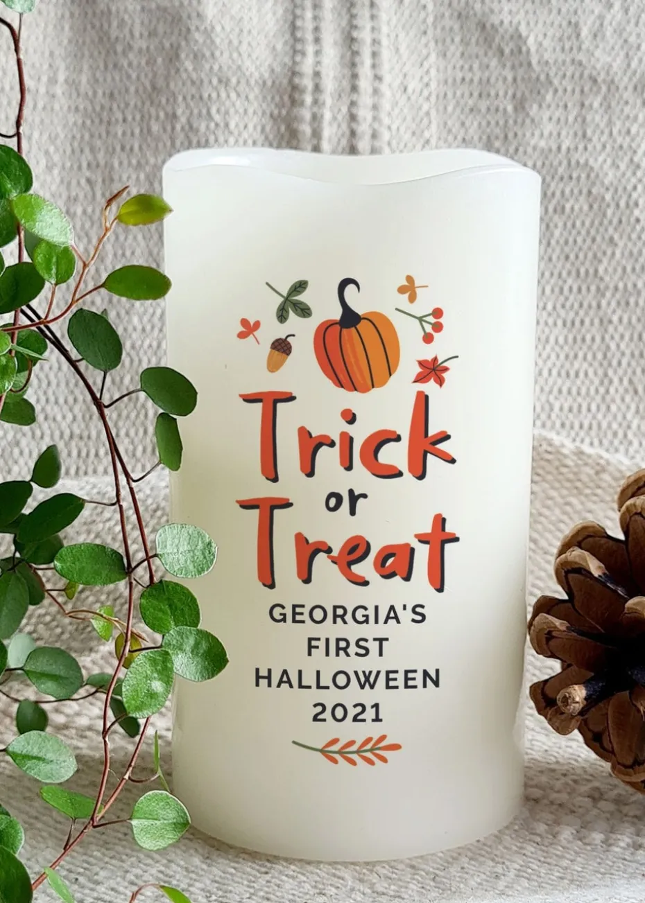 Personalised Memento Company Beige Trick or Treat LED Candle