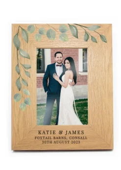 Personalised Memento Company Wood Botanical 6x4 Oak Finish Photo Frame