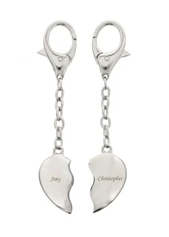 Personalised Memento Company  Silver Two Hearts Keyring