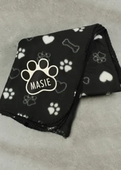 Personalised Memento Company Black Dog Paw Print Fleece Blanket
