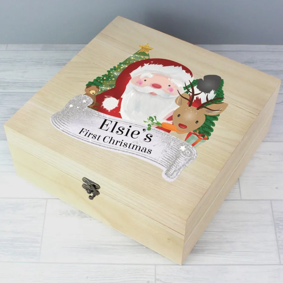 Personalised Memento Company Wood Colourful Santa Large Christmas Eve Box